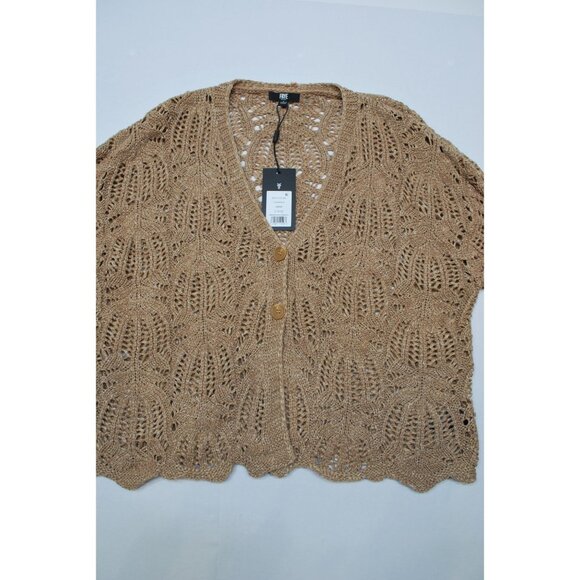 Frye Cinnamon Brown Open Knit Long Sleeve Cardigan Sweater Size Large - Picture 12 of 12